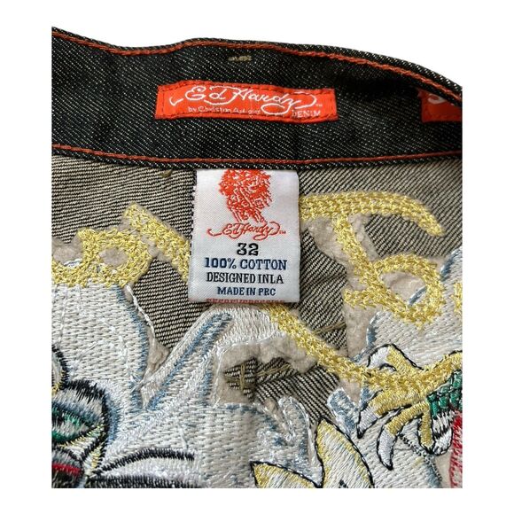 Ed Hardy Dragon Embroidered Jean Shorts 2008 Sz 32 (Actual 33) EUC - Picture 8 of 10